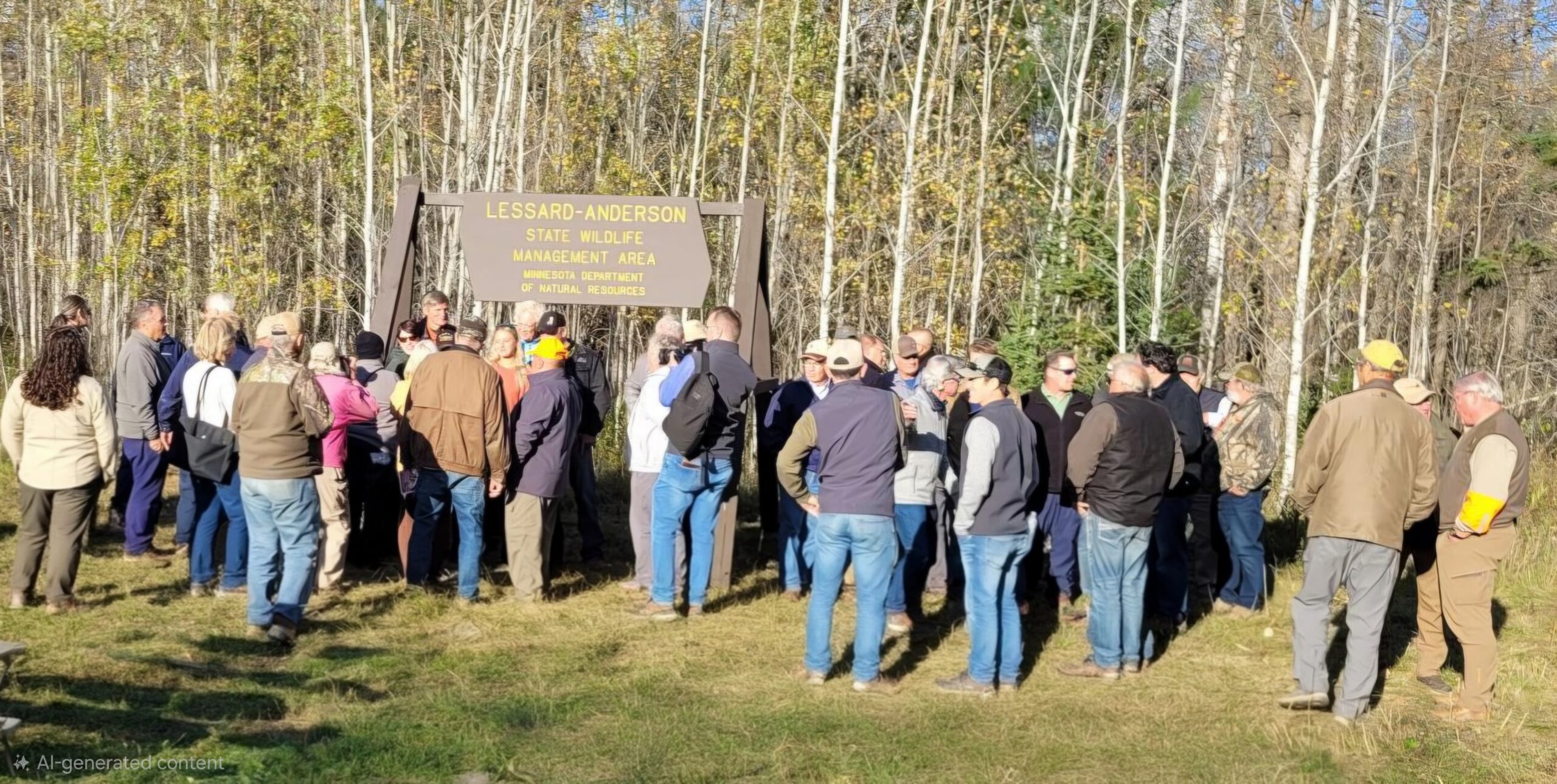 Lessard WMA(1) Dozens of fiends and admirers of Lessard and Anderson gather at the WMA dedication ceremony.